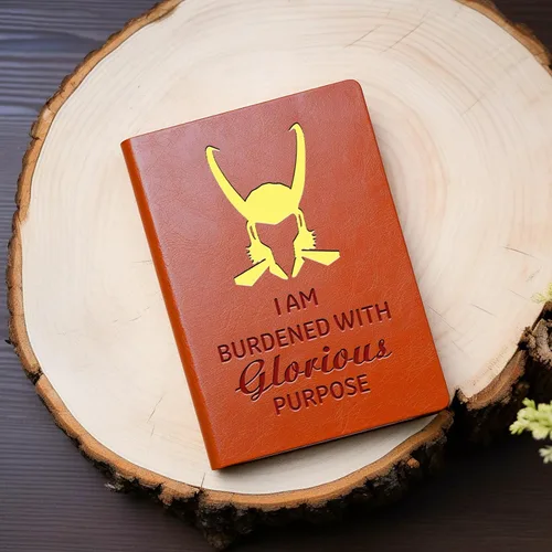 Vista 6 de JOHSBYD Loki Lover Gifts - Cuaderno de cuero con texto en inglés "I Am Burdened With Glorious Purpose Leather Notebook TV Show G-ift Cosplay Movie