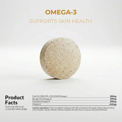 Vista 7 de Aceite de pescado Omega 3 para perros, 120 tabletas masticables - con Omega 3, 6 y 9, vitamina E para el desprendimiento de perros, picazón, piel