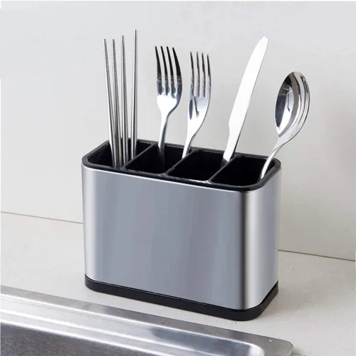 Vista 4 de TESOT Organizador de cubiertos para utensilios con soporte para cucharas con 4 compartimentos divididos, acero inoxidable resistente, a prueba