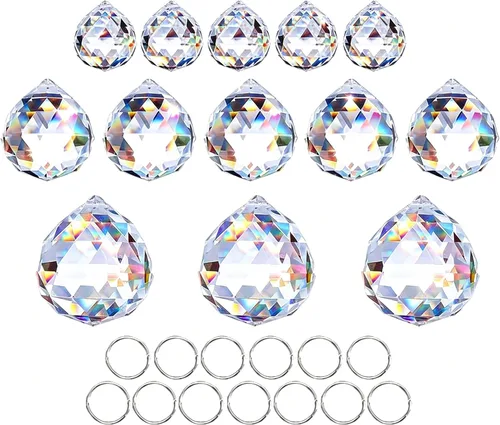 Vista 13 de Crystalsuncatcher - 10 piezas de lámpara de araña de cristal de cristal, piezas de prismas de cristal arcoíris, piezas de bricolaje, adornos de bola