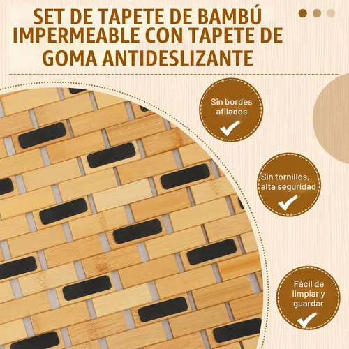 Vista 4 de Barydat - 2 alfombrillas de baño de bambú antideslizantes e impermeables