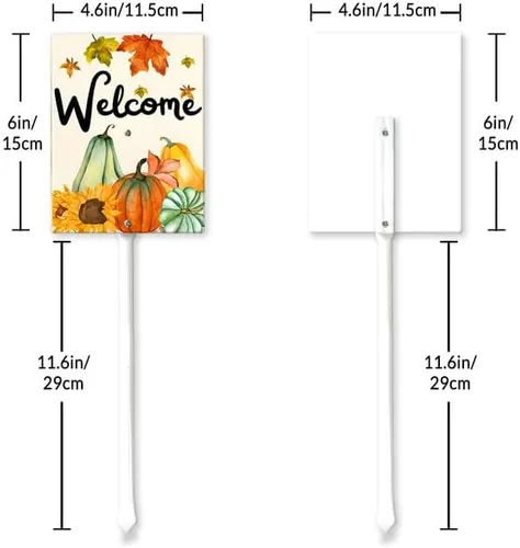 Vista 2 de Letrero de bienvenida de otoño de 4.6 x 6 pulgadas para patio con estaca, letrero de aluminio resistente sin óxido, letreros decorativos de otoño S1