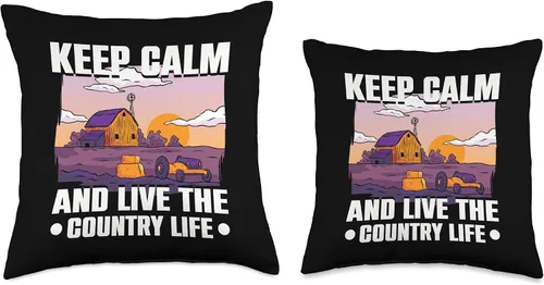 Vista 3 de Farm Life Ranch Farming Keep Calm and Live The Country Life Farmer Throw Pillow, 16x16, Multicolor