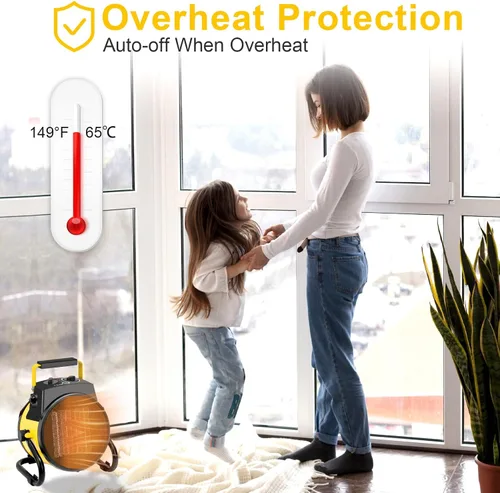 Vista 6 de Calentador de garaje portátil de 1500 W, calentador eléctrico para exteriores con calentamiento rápido y protección contra sobrecalentamiento