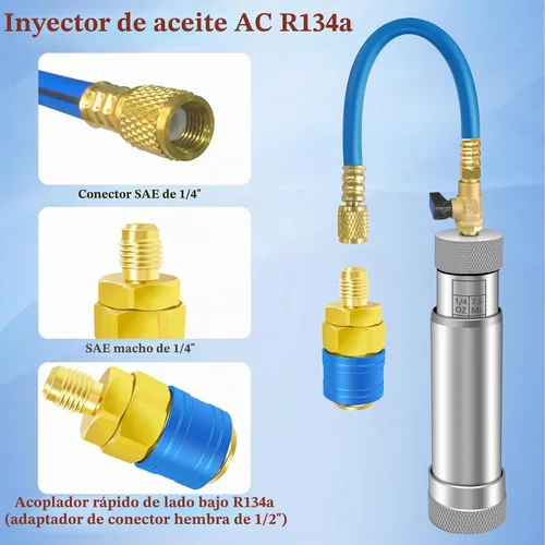 Vista 4 de Inyector de tinte de CA con válvula de cierre, inyector de aceite de CA para R1234yf R134a R410a, inyector de tinte 1234yf con función de prevención