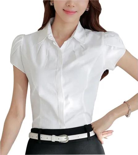 Vista 12 de Blusa de algodón con cuello para mujer de negocios casual con botones tipo polo manga tulipán