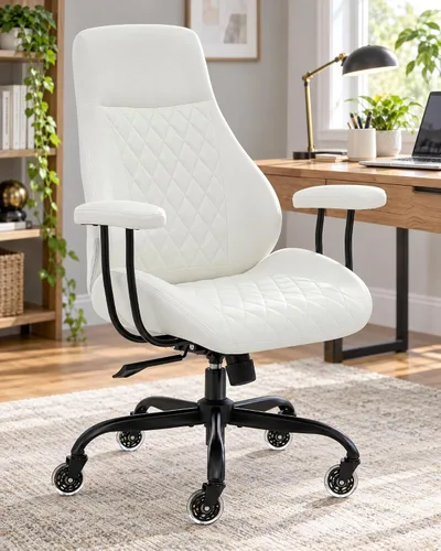 Vista 13 de E-Motie Silla de oficina de cuero, silla de escritorio moderna de mediados Marrón