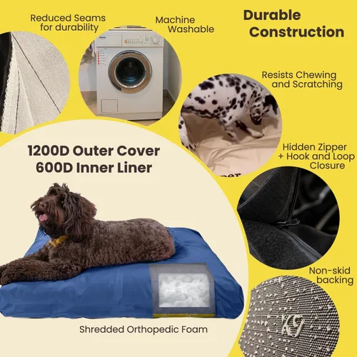 Vista 4 de K9 Ballistics Almohada rectangular resistente para perros medianos, funda extraíble, lavable, duradera y resistente al agua, cama para perro hecha