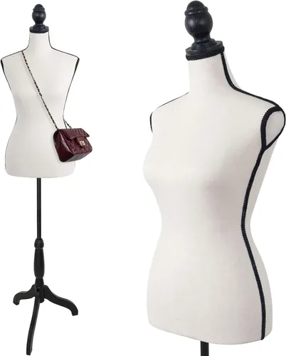 Vista 7 de Maniquí femenino con forma de torso y cuerpo de mujer con trípode ajustable para costura, para exhibición de vestidos, joyería (color beige)
