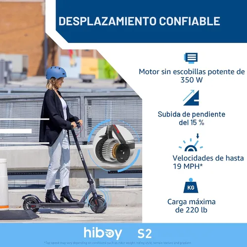 Vista 2 de Hiboy S2 Electric Scooter - 8.5" Solid Tires - Up to 17 Miles Long-Range & 19 MPH Portable Folding Commuting Scooter for Adults with Double Braking