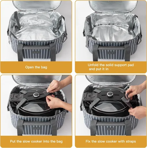 Vista 6 de Fun Elements - Bolsa de transporte de doble capa para olla de cocción lenta CrockPot ovalada de 6 a 8 cuartos de galón, bolsa de viaje aislada