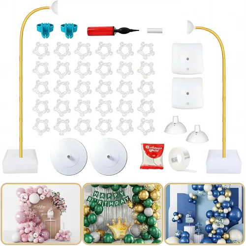 Vista 9 de Kit de arco de globos: soporte de arco de globos flexible de 8.2 pies y 6 pies con base y bomba manual, soporte de globo de medio arco reutilizable