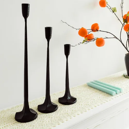 Vista 6 de Portavelas decorativos, juego de 3, hierro fundido negro, portavelas para bodas, cenas, fiestas, 10 pulgadas, 13 pulgadas, 16.5 pulgadas