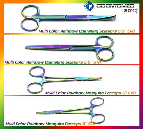 Vista 3 de OdontoMed2011 Kit avanzado de anatomía Acero inoxidable de alta calidad multicolor titanio arco iris Juego de 24 herramientas con mango