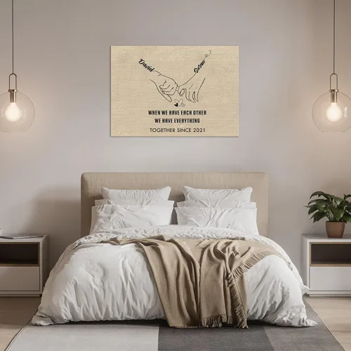 Vista 4 de ENQU Lienzo enmarcado a mano, obra de arte personalizada con nombre, fecha y palabra especial, regalos para parejas para aniversario, boda
