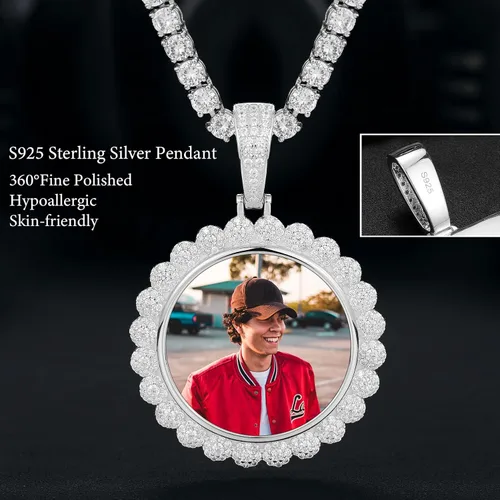 Vista 2 de YIMERAIRE Collar con colgante de imagen de plata de ley 925 para hombres y mujeres, collar personalizado con foto personalizada, collares de plata