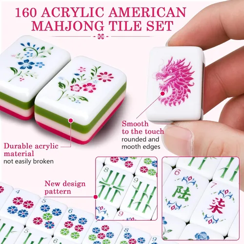 Vista 3 de American Mahjong - Juego de azulejos para adultos, principiantes Rosa intenso