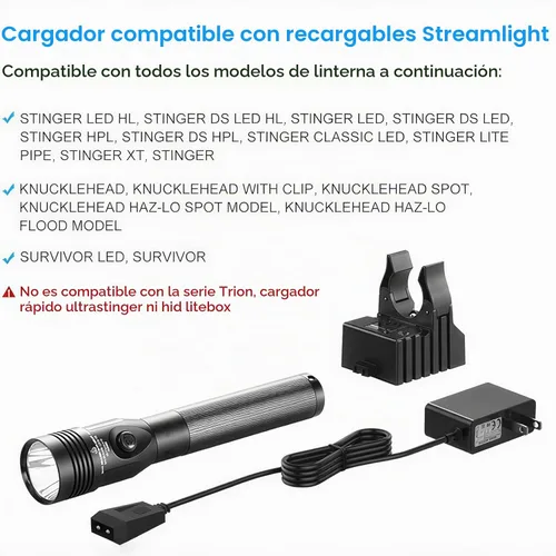 Vista 5 de Cargador de base de linterna compatible con Streamlight Stinger HP DS HPL Classic XT Series, Strion LED HL, Survivor, Litebox, Kuncklehead