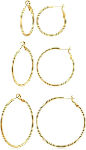 Vista 28 de Gacimy Aretes de aro de oro para mujer, aros finos chapados en oro de 14 Negro