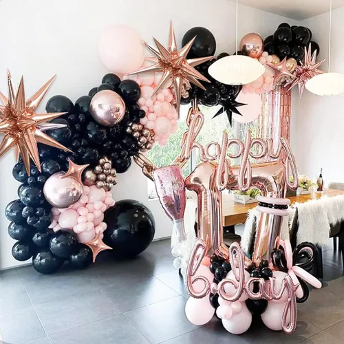 Vista 7 de Globos de lámina dorada rosa en forma de estrella paquete de 6 Starburst y Spike para bodas y fiestas
