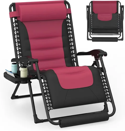 Vista 9 de Slendor Zero Gravity - Silla de gravedad cero con bloqueo mejorado y cojín extraíble, silla de campamento reclinable con soporte para tazas Negro
