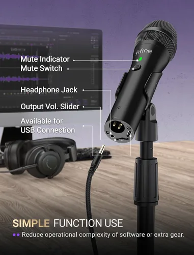 Vista 4 de FIFINE - Micrófono dinámico USB/XLR para grabación de podcast, juego de micrófono de mano de estudio con soporte de escritorio para voz, voz en off