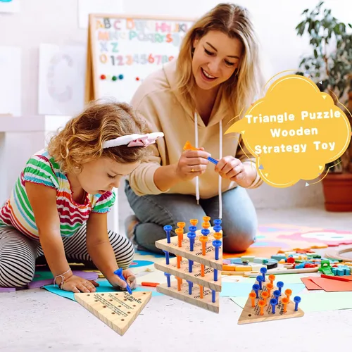 Vista 4 de 30 paquetes de juego de clavijas de madera, juego de triángulos complicados para familia, viajes, adolescentes y adultos