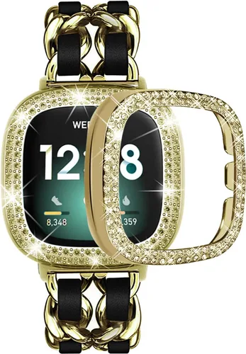 Vista 12 de Correa de reloj brillante compatible con Fitbit Versa 3/Fitbit Sense para mujer, correa ajustable de aleación de cristal con diamantes de imitación