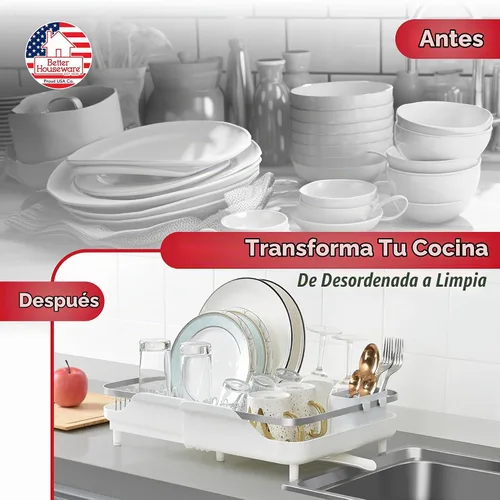 Vista 5 de Better Houseware - Escurridor de platos expandible - Escurridor de platos de acero inoxidable que ahorra espacio para encimera de cocina con bandeja
