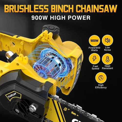 Vista 3 de Mini motosierra de 8 pulgadas para batería Dewalt de 20 V máxima, motosierra de poda inalámbrica sin escobillas, mini motosierra a batería