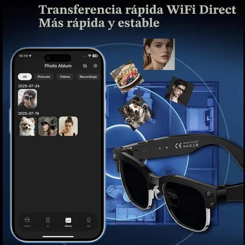 Vista 8 de Lentes inteligentes AI con cámara, lentes de cámara Bluetooth antivibración de 8 MP, grabación de video de 1080P, reducción de ruido de doble