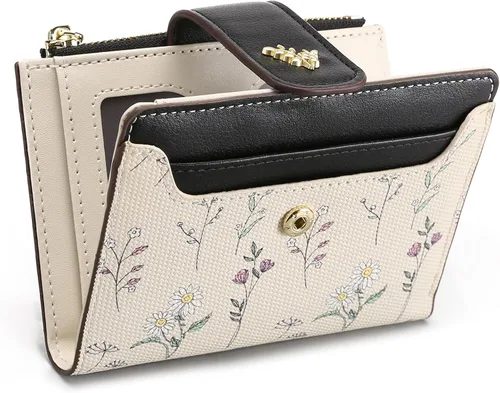 Vista 8 de GAEKEAO Billeteras pequeñas para mujer, con bloqueo RFID, de cuero, plegable, con cremallera, bolsillo para tarjetas de crédito, con ventana