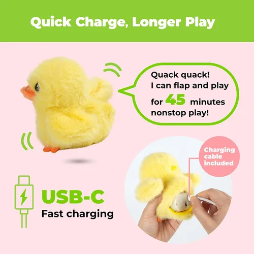Vista 4 de Catify Best Pet Supplies - Juguete para gatos de patito, pollo y pájaro, alas activadas por movimiento, chirridos realistas, felpa infundida