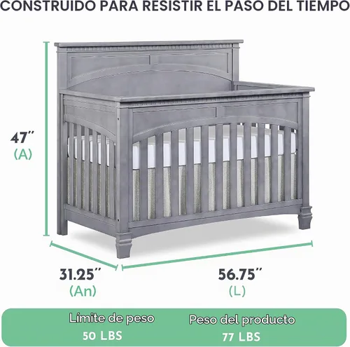 Vista 5 de Evolur Santa Fe - Cuna convertible 5 en 1, color gris tormenta Gris (Storm Grey)