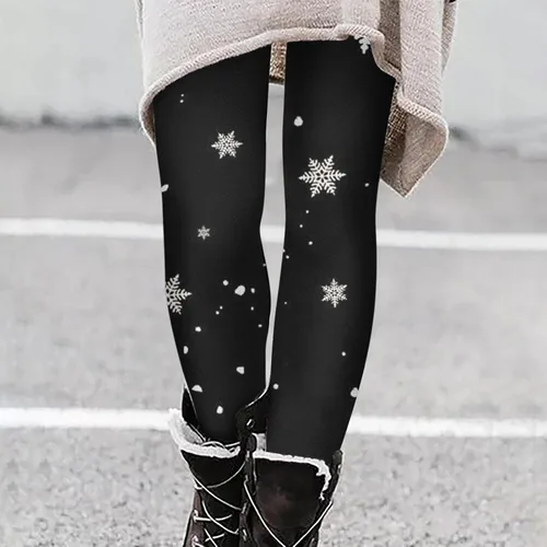 Vista 2 de Comigeewa Leggings Mujer Navidad Cintura alta Pantalones elásticos térmicos elásticos Estampado Pantalones Cintura elástica