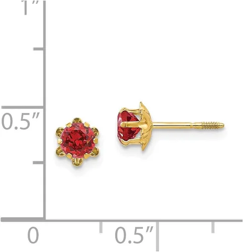 Vista 3 de Aretes de oro amarillo macizo de 14 k, 0.157 in, rubí sintético (Jul) con rosca trasera, 0.157 in, Gema, Rubí
