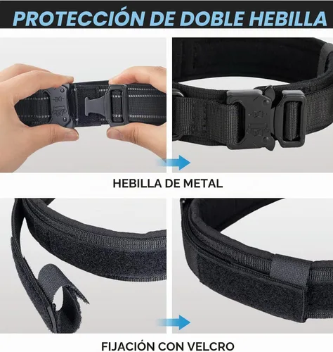 Vista 3 de Collar táctico para perro con bandera estadounidense de Estados Unidos, collar militar grueso con asa, collar de nailon resistente K9, hebilla