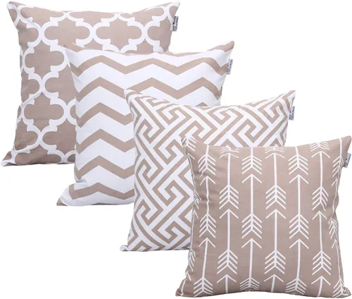 Vista 9 de Accent Home - Cojín 100% de algodón 4 fundas de cojín (sin relleno), cojines invisibles con cremallera, cojines estampados 100% algodón
