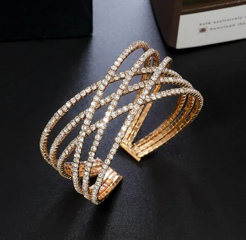 Vista 3 de Pulsera de diamantes de imitación para mujer, pulsera multicapa de cristal