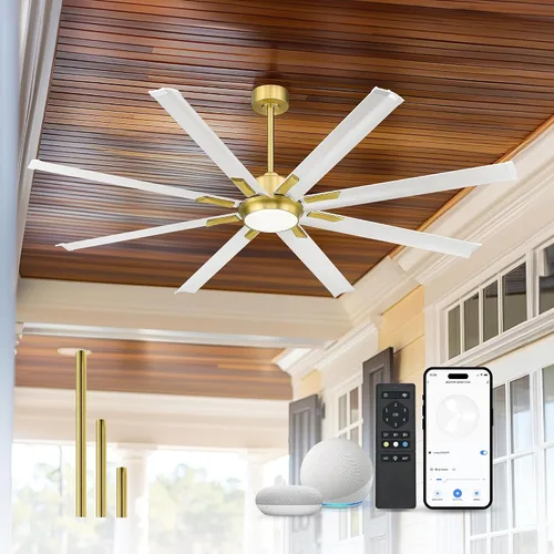 Vista 19 de Ventilador de techo industrial de 72 pulgadas sin luz, modelo negro mate para exteriores para áreas cubiertas, 8 cuchillas de aluminio, flujo