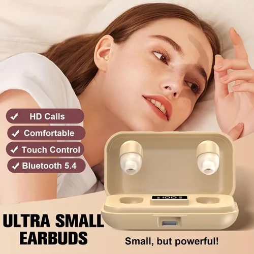 Vista 2 de Auriculares pequeños invisibles pequeños inalámbricos Bluetooth para orejas pequeñas, cancelación de ruido, auriculares suaves TWS Sleep Mini