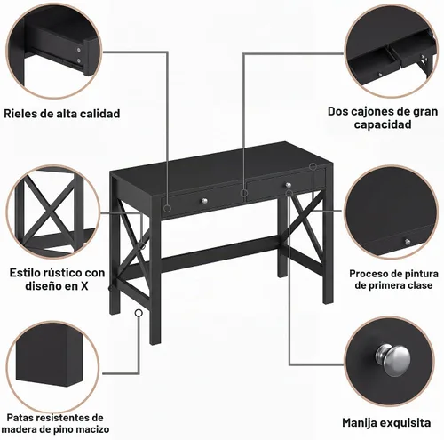 Vista 5 de ChooChoo - Escritorio para computadora de granja de 40 pulgadas con 2 cajones
