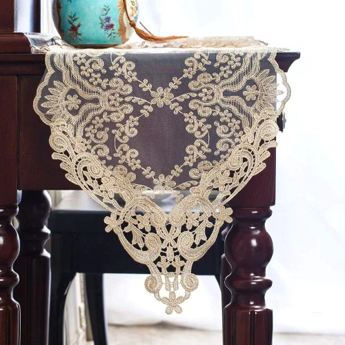 Vista 7 de ARTABLE Camino de mesa rectangular bordado de macramé de encaje con exquisito estilo vintage desgastado chic para mesas largas de cena de boda