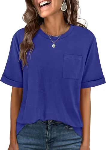 Vista 8 de ANRABESS - Camiseta de manga corta para mujer, estilo oversized, casual, suelta, básica, para verano, con bolsillo Caqui