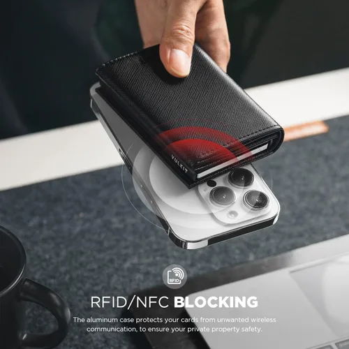 Vista 2 de VULKIT Tarjetero de crédito con compartimento para billetes de banco, bloqueo RFID, cartera de cuero desplegable con ventana de identificación