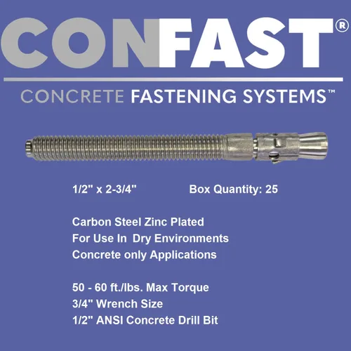 Vista 3 de CONFAST Anclaje de cuña de 1/2" x 2-3/4" chapado en zinc (caja de 25)