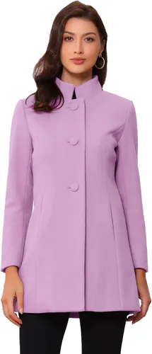 Vista 7 de Allegra K Abrigo de invierno para mujer, abrigo de cuello alto medio largo Negro