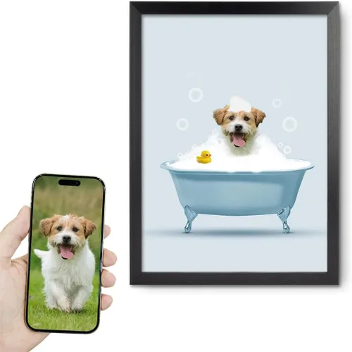 Vista 36 de kvtiwee retrato personalizado de mascota a partir de foto, arte de pared en lienzo de gato en el inodoro, arte de baño divertido en blanco y negro