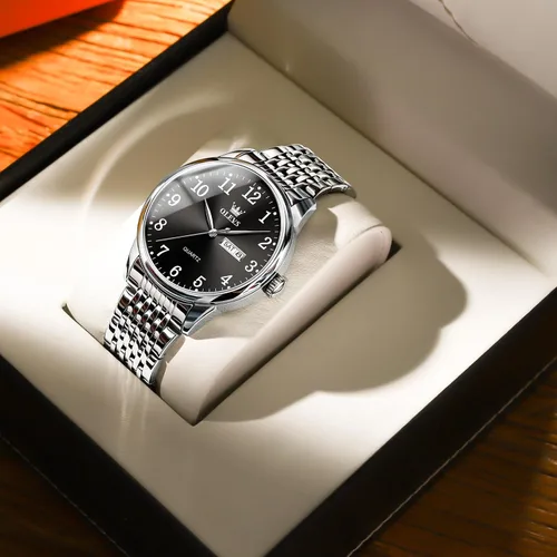 Vista 3 de OLEVS Classic Wrist Watch for Men Water Rain Resistance Mens Watches Black Dress Watches for Men Stainless Steel Leather Quartz Casual Wristwatches
