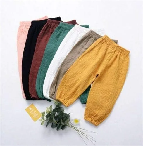 Vista 5 de Pantalones deportivos de algodón y lino para bebé, pantalones largos básicos elásticos, pantalones largos con harén, ropa de otoño